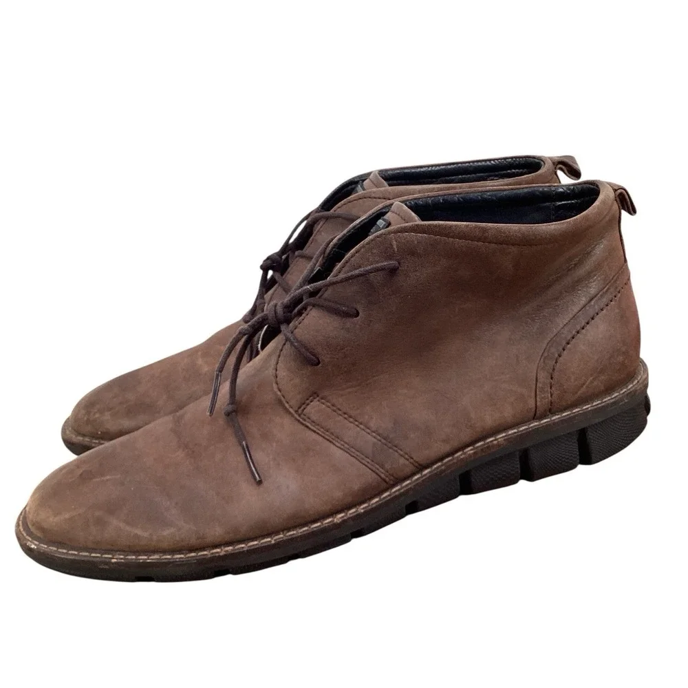 ECCO Chukka Ankle Boots Mens Size 44‎ EU 11 US Brown Leather Lace Up Shoes